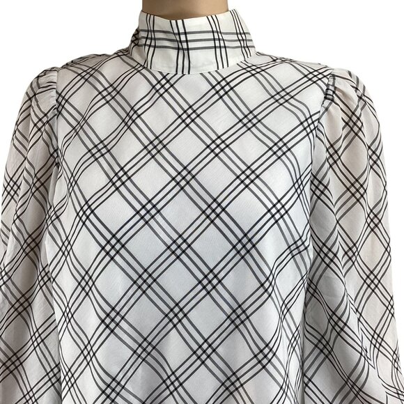Ted Baker London Top Size 3 Medium High Neck Long Sleeve Blouse Checked - Picture 6 of 8